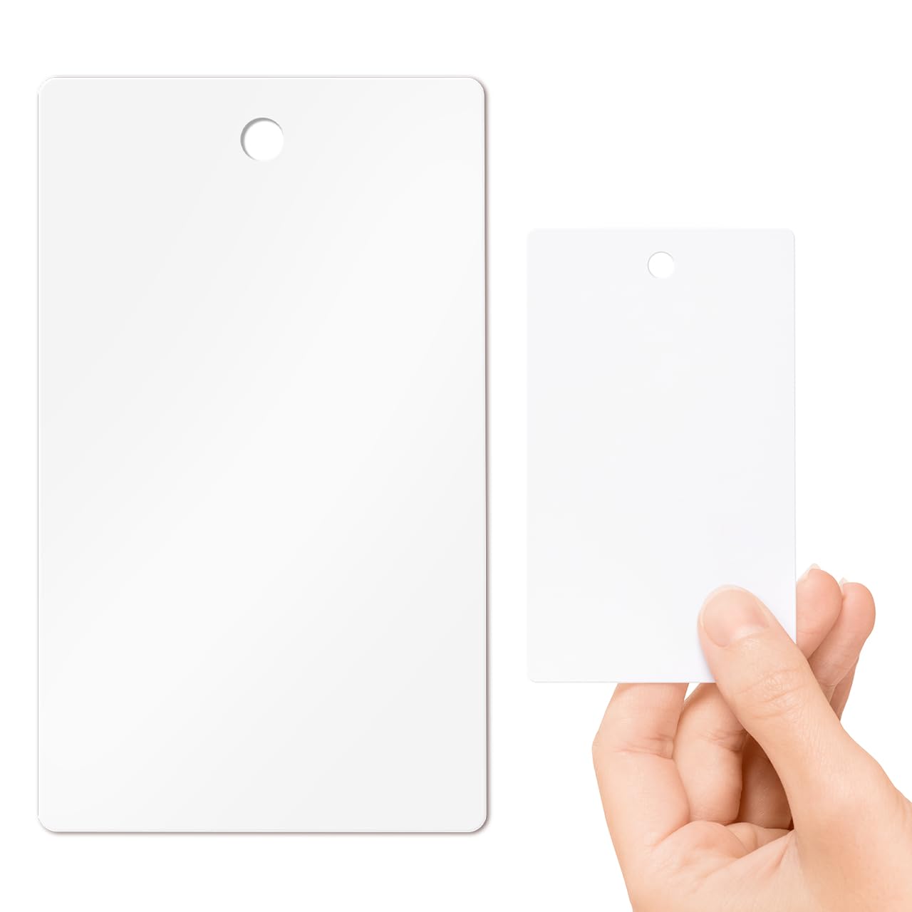 White Blank PVC Cards Plastic Vertical 5mm Hole Punch Pack of 100 by LanyardsTomorrow 760 Micron Standard CR80 ID Credit Card Size 86 x 54mm - Printable Ideal for ID Card Printers (White Gloss)