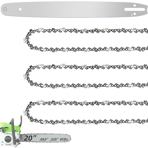 20 Inch Chainsaw Bar and Chain Combo for Stihl .325 Pitch .063 Gauge 81 Drive Links Fits STIHL 20 Chainsaw Replacement Chains MS260 MS280 MS290 MS291 024 026 028 029 036 (3 Chains + 1Bar)