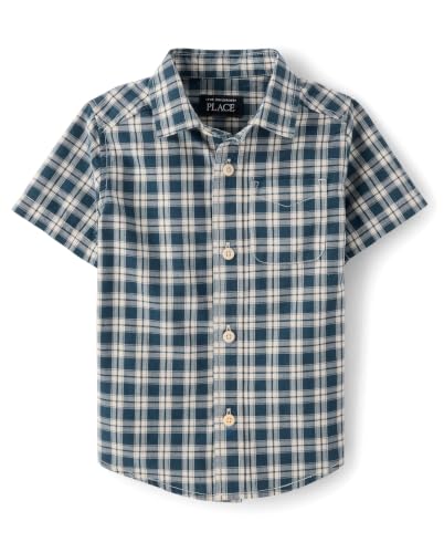 Image of The Children's Place Baby Boys' and Toddler Poplin Short Sleeve Button Down Shirt
