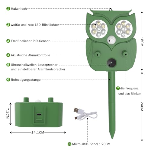 Katzenschreck Ultraschall 2 Stück, Katzenschreck für Garten, Wasserdicht IP65, zur Vertreibung von streunenden Katzen und Anderen Tieren