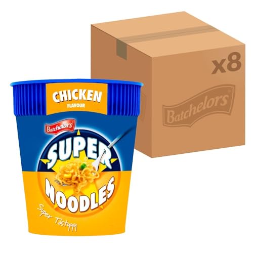 Batchelors Super Noodles Chicken Flavour, Instant Snack Ready in 4 Minutes, 75 g Pot (Pack Of 8)