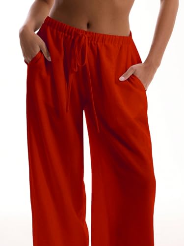 Image of RoseSeek Women's Beach Cover Ups Wide Leg Loose Linen Pants Swimsuit Coverup Summer Vacation Outfits 2026