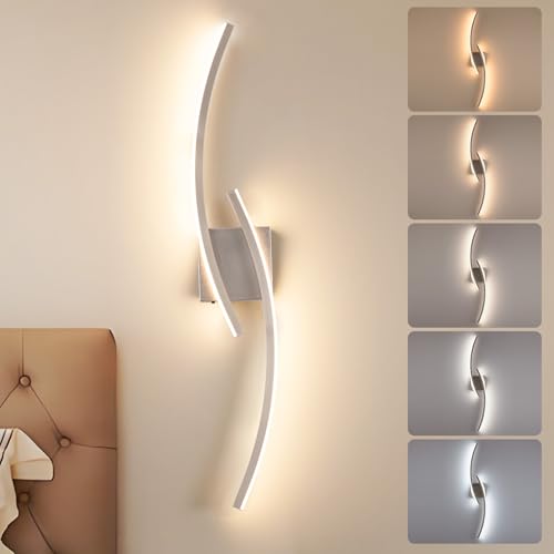 Image of Hardwired 3000~6000K Modern Wall Sconce, 31.5IN Silver LED Wall Light Fixtures Brushed Nickel Wall Lights for Bedroom, Living Room, Hallway and Bedside Wall Lamp