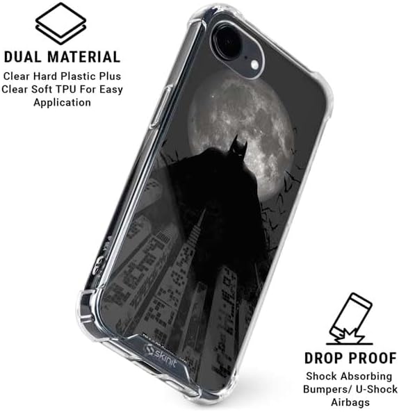 Skinit Clear Phone Case Compatible with iPhone 16e - Officially Licensed DC Comics Batman On City with Moon Art Design