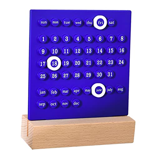 Tnfeeon Wooden Kids Calendar, Kids Perpetual Calendar ABS Wooden for Home (Blue)