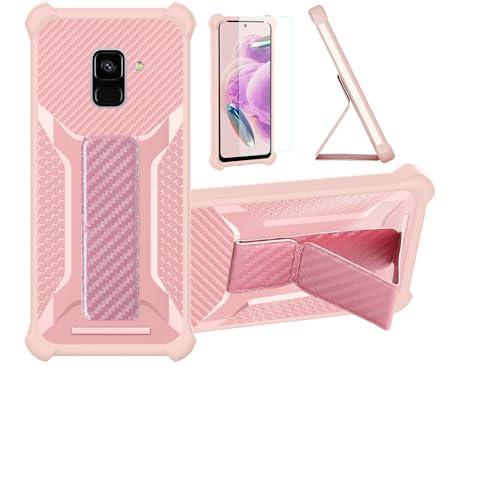 bojioderf Funda para Samsung Galaxy A8 2018 Funda Carcasa Case Cover [con Protector de Pantalla de Cristal Templado] Híbrida [Soporte Plegable Magnético] [Esmerilado antihuellas] Rosa