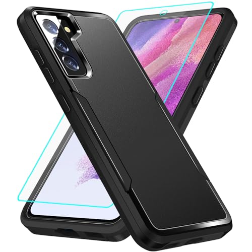 IXJYLCPC for Galaxy S21 FE 5G case with Screen Protection: Heavy Duty Protective Shockproof and Scratch Proof Cell Phone case for Samsung Galaxy S21 FE 5G-Black