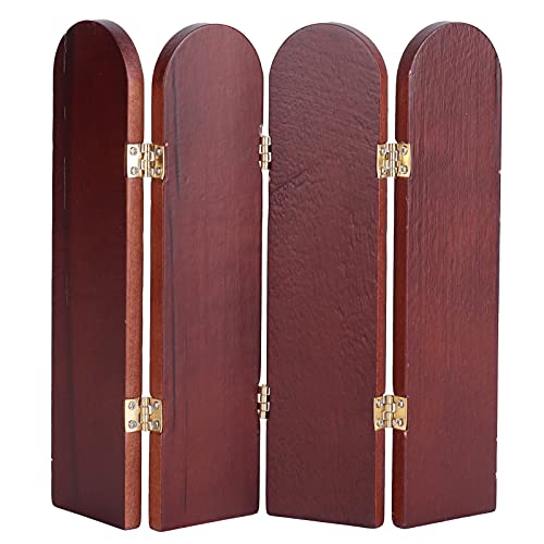 1: 12 Room Divider Wood Screen, Retro Dollhouse Furniture Miniature, Desktop Ornament, Portable Partition Reversible Freestanding Privacy for Home Furniture Decor (Red)