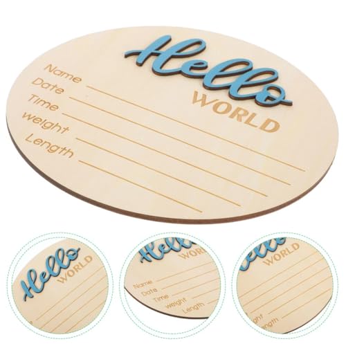 Image of 1Pc 5.9in Blue Baby Announcement Sign, Wooden Hello World Newborn Name Sign Gender-Neutral Welcome Baby Keepsake for Newborn Boys Girls Photo Props