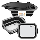 2-Pack XL Collapsible BBQ Prep Tub with Built-In Cutting Board, Lid & Strainer – Marinate, Drain & Prep – Large Food-Safe Container – Perfect for Grilling, Smoking & Outdoor Cooking (Black)