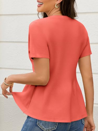 Image of Saodimallsu Womens Short Sleeve Cardigans Ruffle Button Down Crew Neck Peplum Babydoll Knit Sweater Tops