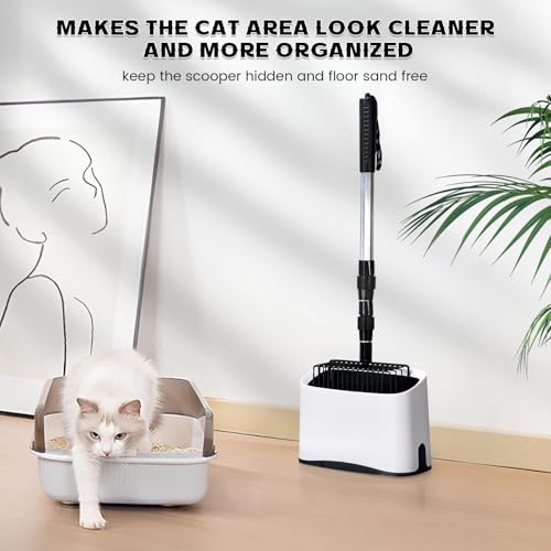Image of Cat Litter Scoop Holder Universal Scooper Storage Caddy for Most Kitty Poop Shovel, Durable Removable Pet Pooper Stand for Plastic / Metal Waste Scoops, Double-Layer Mini Desktop Trash Can - L White