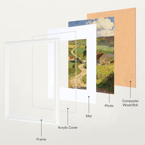 Image of eletecpro 11x14 White Picture Frames Set of 4, Vintage Photo Frames with Clear Acrylic Cover, Gallery Wall Art Display 8x10 Photo with Mat or 11x14 without Mat for Tabletop and Wall Mount, Home Decor