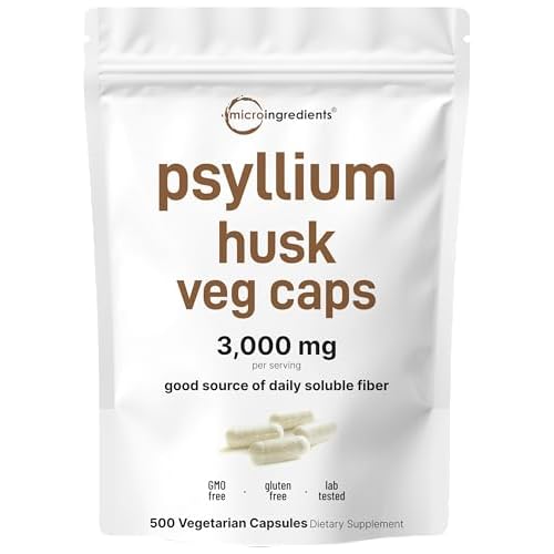 Micro Ingredients Psyllium Husk Capsules, 500 Veg Caps | Soluble Fiber Supplement for Women & Men | Natural Prebiotics & Probiotics Fiber Supplements