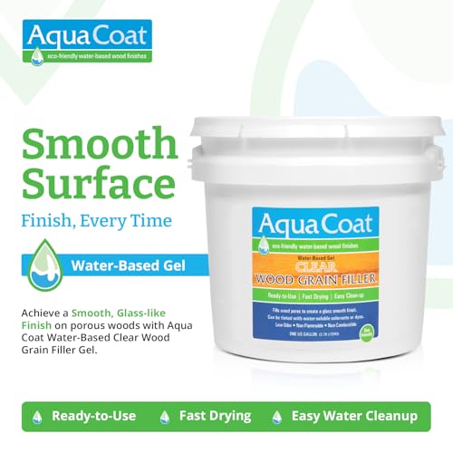 Image of Aqua Coat Water-Based Clear Wood Grain Filler Gel, Fast-Drying, Low Odor, Low VOC, Sandable, Stainable & Paintable, Easy Water Cleanup, Glossy Finish, 128 oz