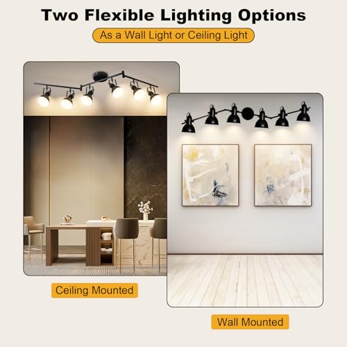 Image of HiBay 6-Light Track Lighting, Adjustable Ceiling Light Fixture Black | Industrial Track Spot Light Indoor for Kitchen, Dining Room, Living Room, E26 Base (Bulb Not Included)