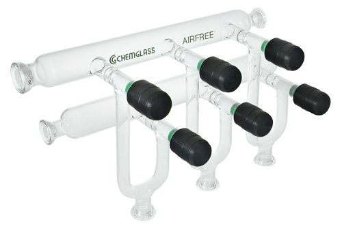 Chemglass AF-0300-13 Series AF-0300 Vacuum Manifold, Airfree, Schlenk, Double Bank, 3-Port, 410 mm Length