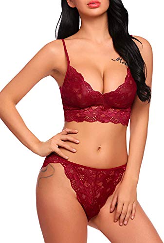 Image of Zoroo Women's Lace Lingerie Bra Panty Set Strappy Babydoll Bodysuit