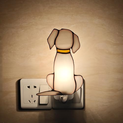 Image of CHEZBABY Stained Glass Night Light Plug into Wall Lamp Decorative Accent Nightlight for Hallway Bedroom Bathroom Kitchen Home Decor(Labrador)