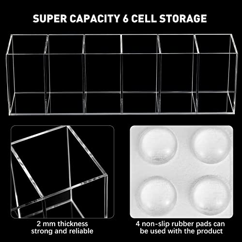 Image of Jetec Acrylic Pen Holder 6 Compartments Makeup Brush Stationery Organizer Pencil Holder for Desk Accessories, Cosmetic Brushes, Dorm, Home, Bathroom, Kitchen, Office Supplies(Clear)