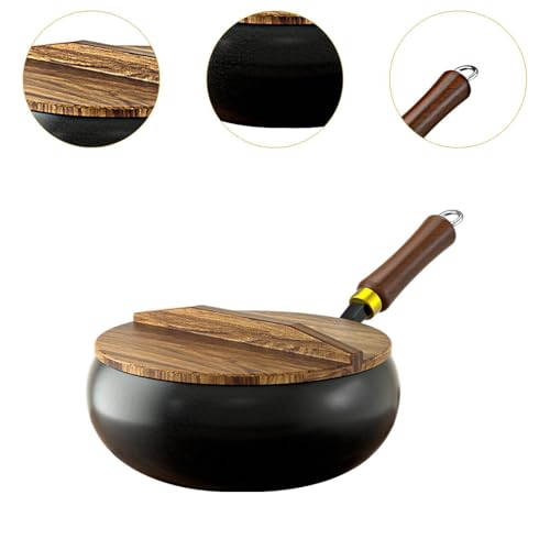 Wok tradicional de hierro fundido con mango de madera, grande miniatura 5