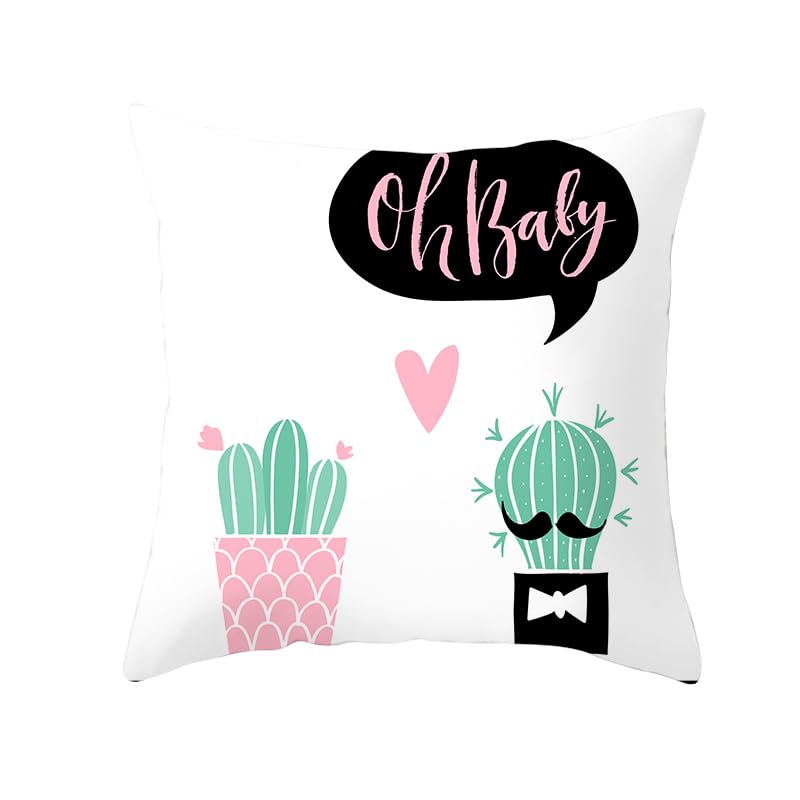 Fundas Cojines 60x60 Plantas Verdes Rosadas Cojines Cama Sofa Cuadradas de Lino Lavable Transpirable Funda Cojin con Cremallera Invisible para Decoración Hogar Dormitorio Coche