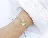  SCHOSCHON Damen Blume des Lebens Armband 925 Silber vergoldet Hellgrau-Gold // Geschenkidee Mutter Mama Lebensblume Schmuck Firmung Konfirmation Muttertag
