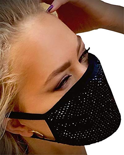 Khaleesi Sparkly Rhinestone Mouth Cover Bling Crystal Masquerade Ball Party Nightsclub Decorative Face Mask for Women Girls (Black B)