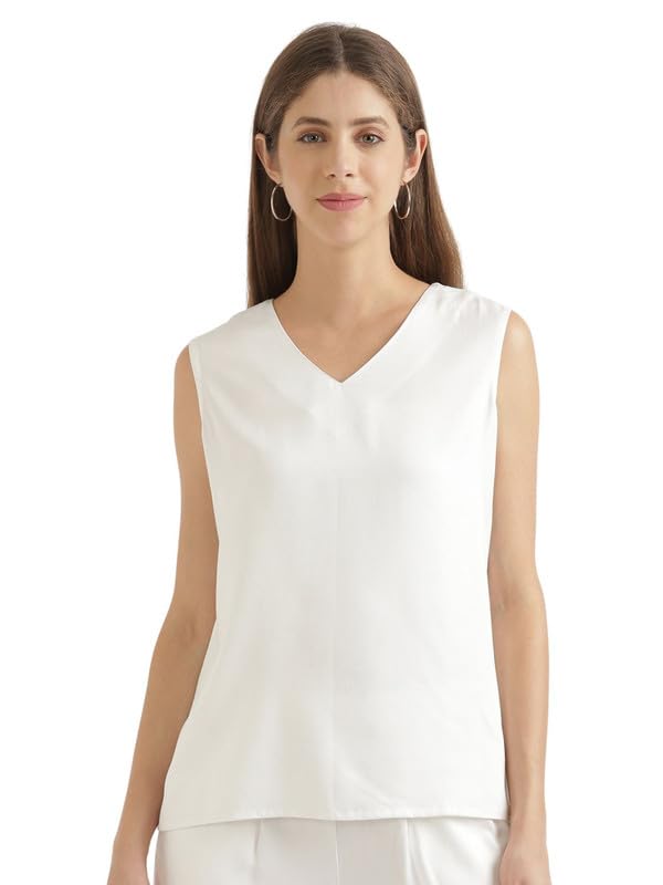 Image of SAADAA V-Neck Tops for Women| Viscose Fabric | Sleeveless Design | Relaxed Fit for Everyday Comfort | Office & Casual Wear