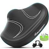 BLUEWIND New Noseless Oversized Bike Seat, Wide Bicycle Saddle Novel Backrest Design for Electric Bike, Fits Most Exercise Bike and Road Stationary Bike Seat Cushion for Men & Women (Black)