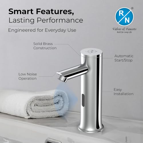 Image of RN Automatic Touchless Sensor Faucet for Wash Basin, Motion Sensor Bathroom Sink Tap, Hands-Free Smart Faucet with Chrome Finish, Water Saving Kitchen & Bath Fixture (Pillar Body.2)