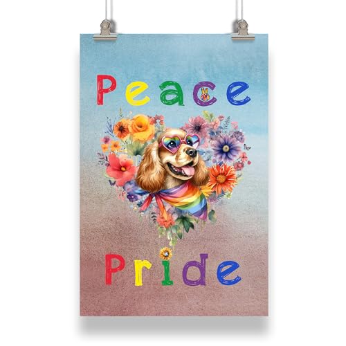 Ninety3POD Peace Love Pride Cocker Spaniel with Rainbow Sunglasses LGBT LGBTQ+ Portrait Poster Cockers Dog Lover Gifts Wall Art Home Decor - 004