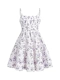 Floerns Girl's Floral Print Sleeveless Ruched Ruffle Hem A Line Cami Short Dress Lilac Purple 10Y