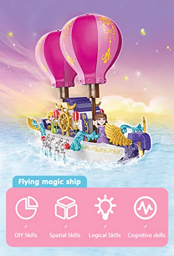 Image of PLUSPOINT Girl Toys for 6-12 Years Old, STEM Princess Castle Building Stacking Block Sets for Kid's Basic Skills Learning and Development Bricks Gifts for Toddlers ,Girls (Fairy Ship)