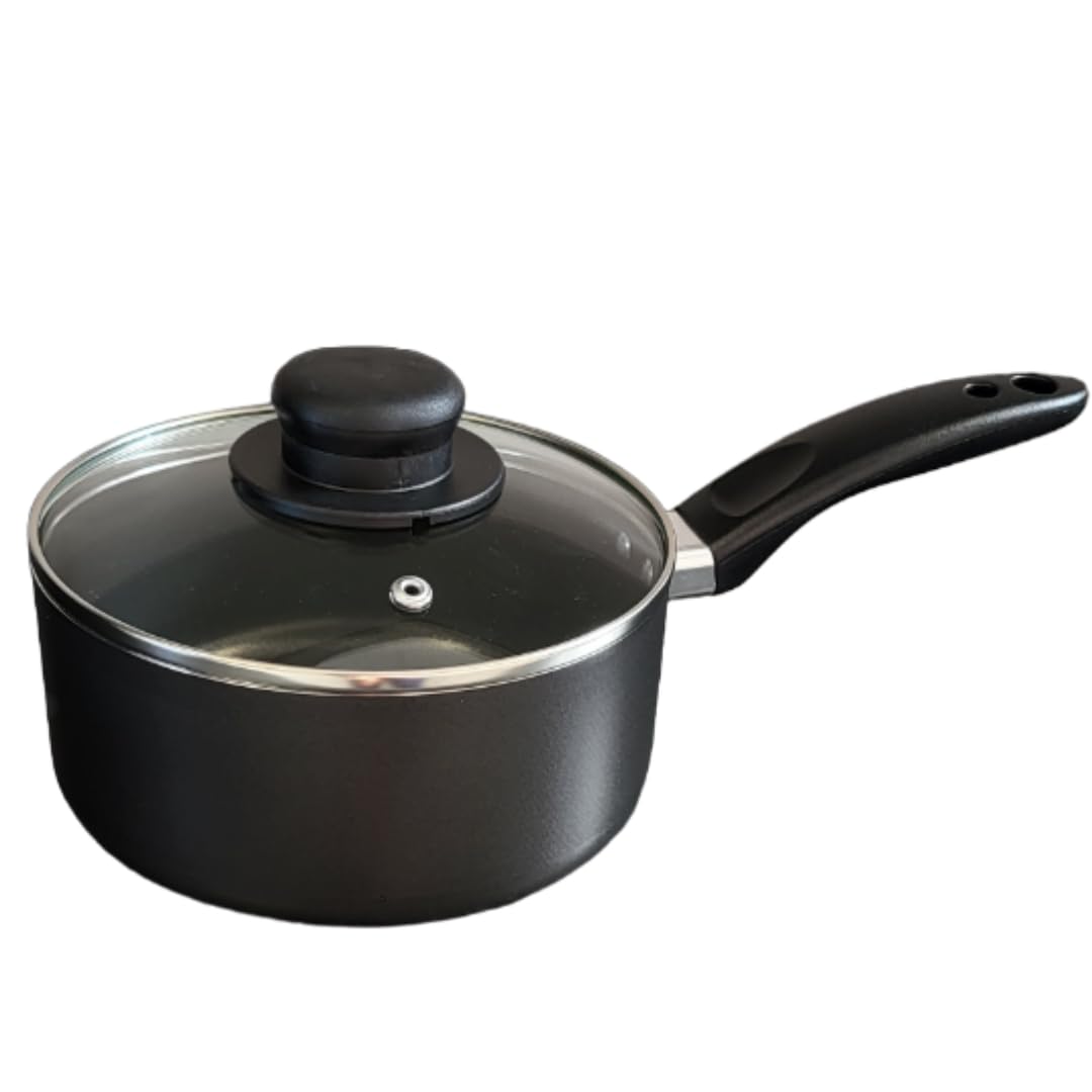 BlessTrade 16/18/20/22 cm Saucepan with Glass Lids Non Stick for Egg Spaghetti Soups (18 cm)