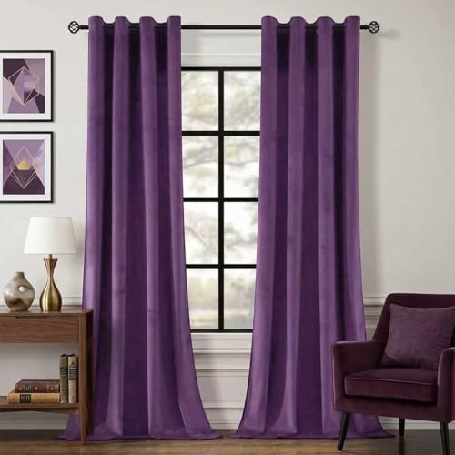 Guibaf Lot de 2 Rideaux occultants à œillets en Velours pour Chambre à Coucher, Rideaux occultants à Isolation Thermique, 96,5 x 213,4 cm, Violet foncé