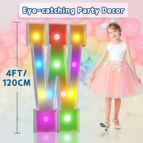 Image of Imprsv Colorful Marquee Letters 4 Feet Tall, Large Light up Letters W | RGB with Remote, Birthday Party Decorations Anniversary Wedding Decorations Assembly Required 28 Pcs Accessory Set