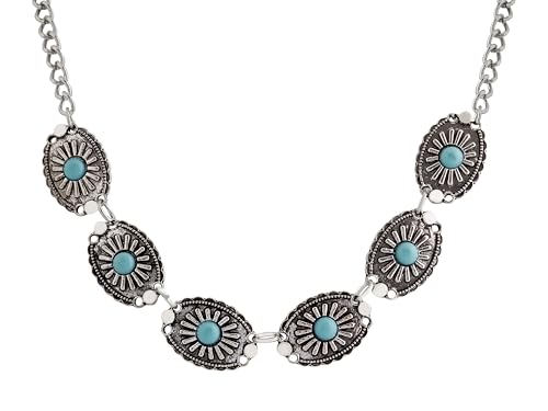 MINACHI Boho Vintage Floral Created Turquoise Necklace Choker, Old Fashion Jewelry for Women