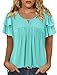 CRAZY GRID Women's Summer Ruffle Sleeve T-Shirts Elegant Blouses Loose Fit Maternity Tops Fashion Solid Color Tunic Top Water Green-XXL