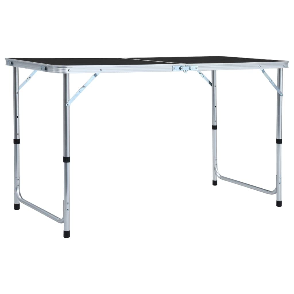 Grauer Campingtisch klappbar aus Aluminium und MDF, x, höhenverstellbar 62, tragbar mit Tragegriff für Picknick, Terrasse, Garten und Camping