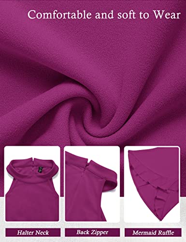 Merokeety Womens 2023 Sleeveless Halter Neck Bodycon Split Mermaid Cocktail Party Midi Dresses,Plum,S #TOP4