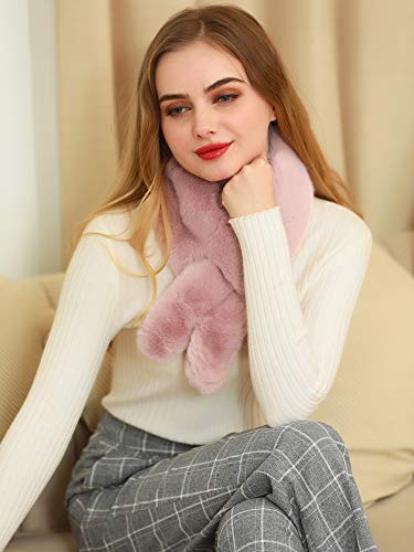 Allegra K Fluffy Faux Fur Collar Scarf Rabbit Ears Plush Neck Wrap Winter Warmer For Women Pink #TOP5