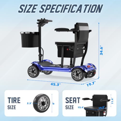 Image of 43lb Lightweight Mobility Scooter for Seniors - Airline & Cruise Approved | Foldable Portable Travel Motorized Scooters for Adults Elderly 4 Wheel with Removable Battery, 24.8MI, 300lb Capacity, Blue