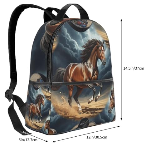 Casual Rucksack Big Capacity, Padded Straps Anti Theft Animal Wild Horse Bookbag for Travel Camping4