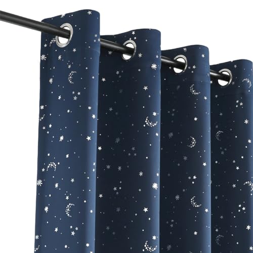 Image of MANGATA CASA Star Blackout Curtains for Bedroom- Cute Window Curtain Panels with Grommet for Kids Room-Drapes for Nursey Living Room 84 Inch Length 2 Panels (Navy,52x84in)