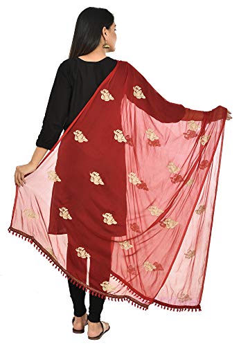 Image of YOUTHQUAKE Golden Patti Embroidered Work Chiffon Dupatta for Womens & Girls with Jaalar Lace