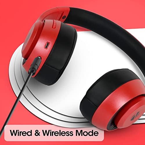 Image of (Refurbished) Zebronics Zeb-DUKE1 Bluetooth 5.0 Headphone with AUX Port, Call Function, Voice Assistant Support, 34Hr* Battery Backup, Dual Pairing, Media /Volume Control and Adjustable Design (Black with Red)