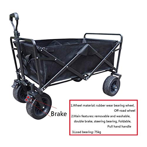 Carro plegable multiusos para jardín y camping con 4 ruedas, negro, carga máxima 75 kg miniatura 3
