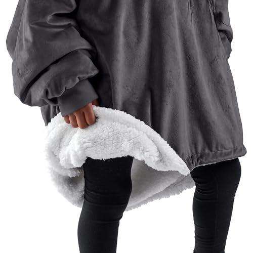 Image of Bare Home Wearable Blanket Hoodie - Soft Plush Sherpa - Warm and Cozy - Oversized Wearable Blanket