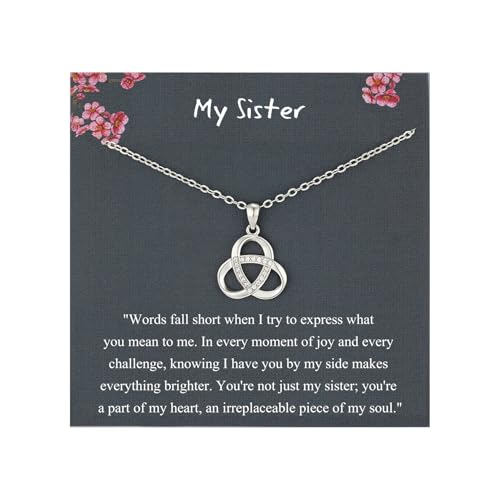 Sister Necklaces Gifts for Sister Birthday Gifts Rhinestone Sterling Silver Knot Necklace for Sisters Jewelry Graduation Gift